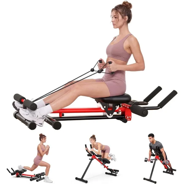 2-in-1 Adjustable Ab Rowing Machine, Foldable
